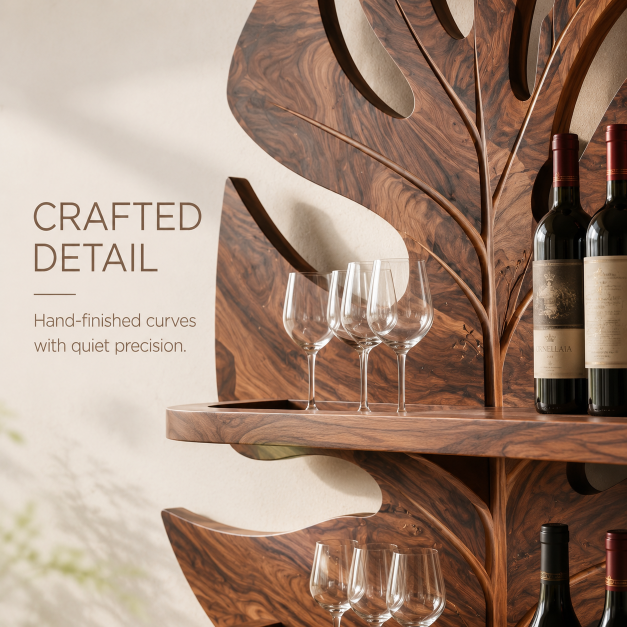 Solid Wood Wall Wine Rack with Glass Holder - Ribbed Wave - product image 06
