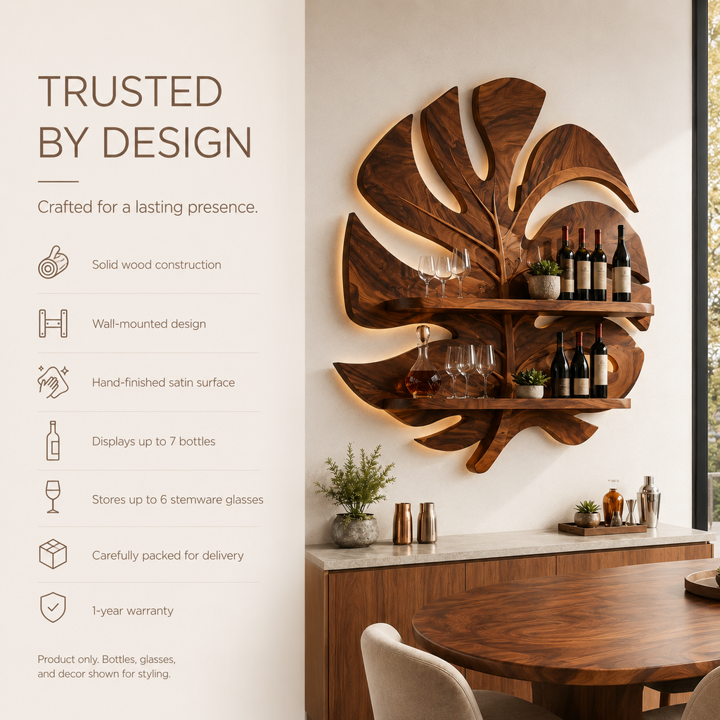 Solid Wood Wall Wine Rack with Glass Holder - Ribbed Wave - product image 09