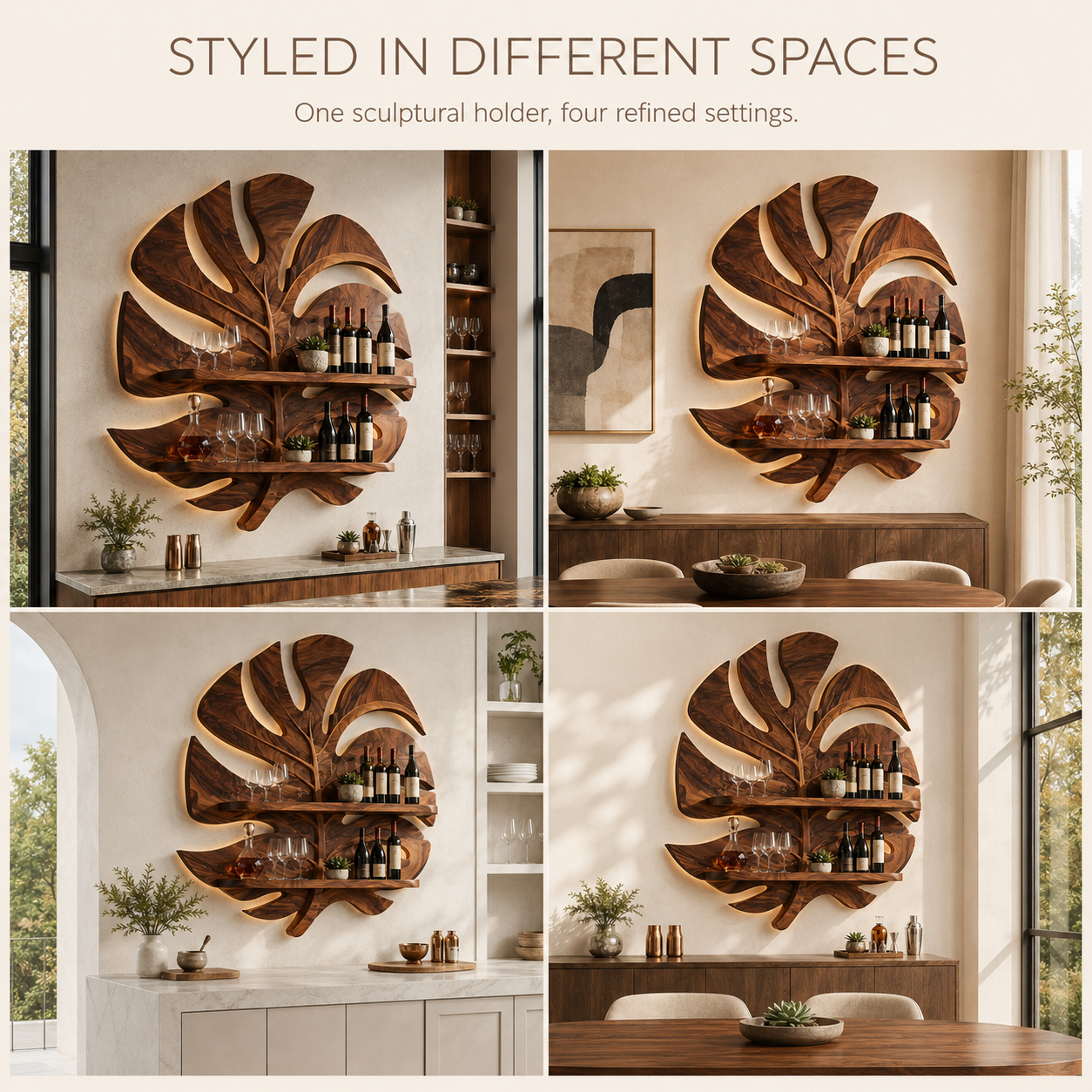 Solid Wood Wall Wine Rack with Glass Holder - Ribbed Wave - product image 10