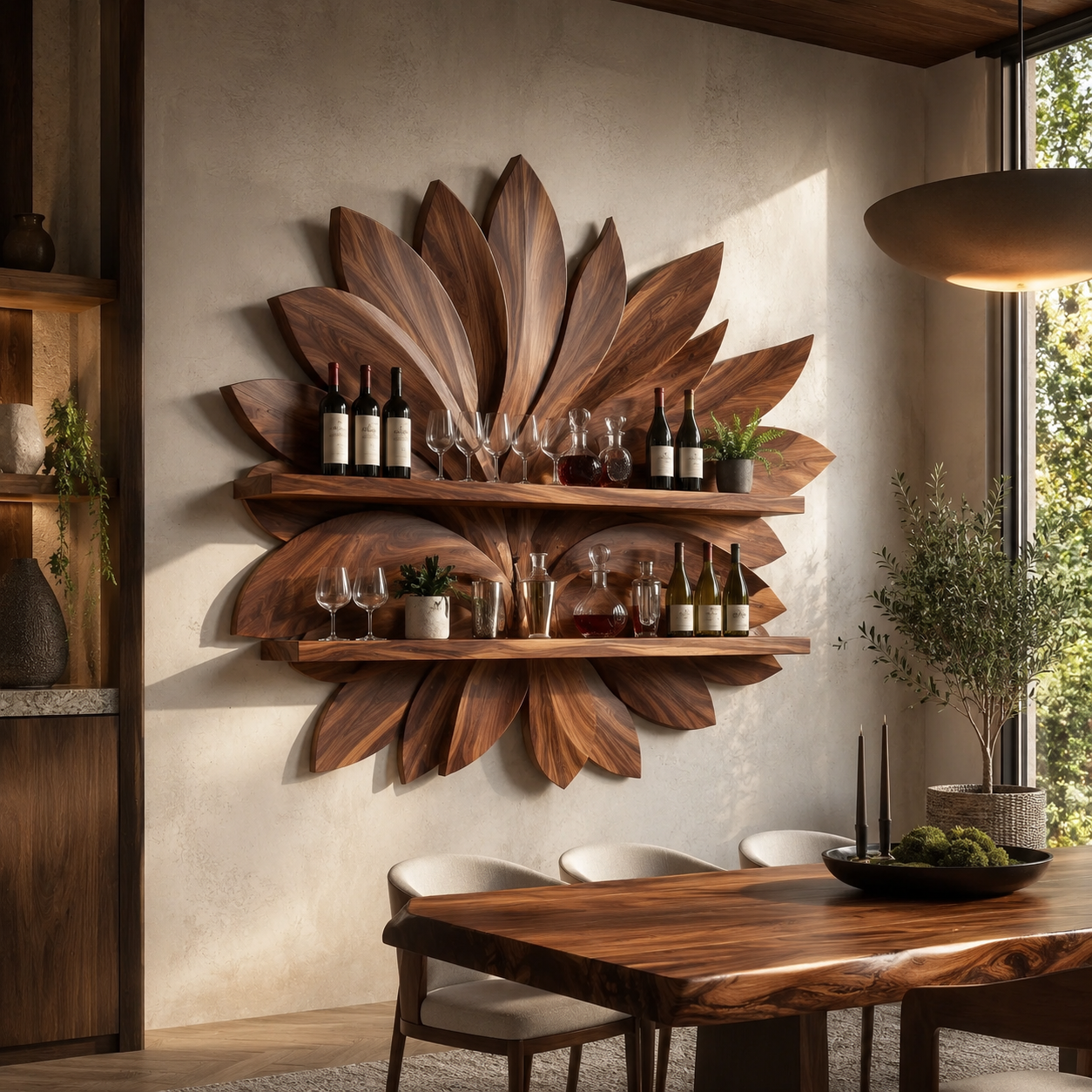 Solid Wood Wall Wine Rack with Glass Holder - Wave - main view