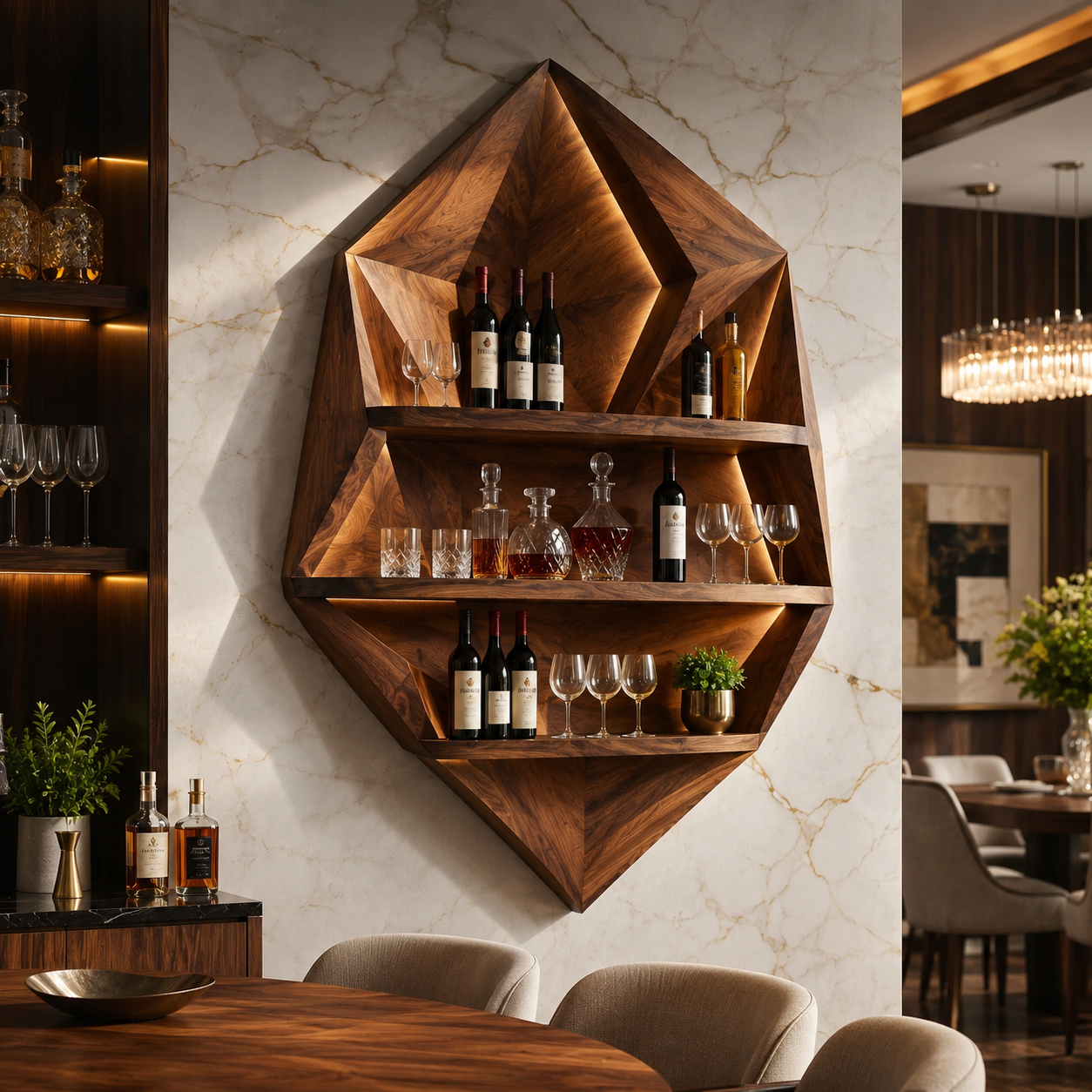 Solid Wood Wall Wine Rack with Glass Holder - Cellular - main view