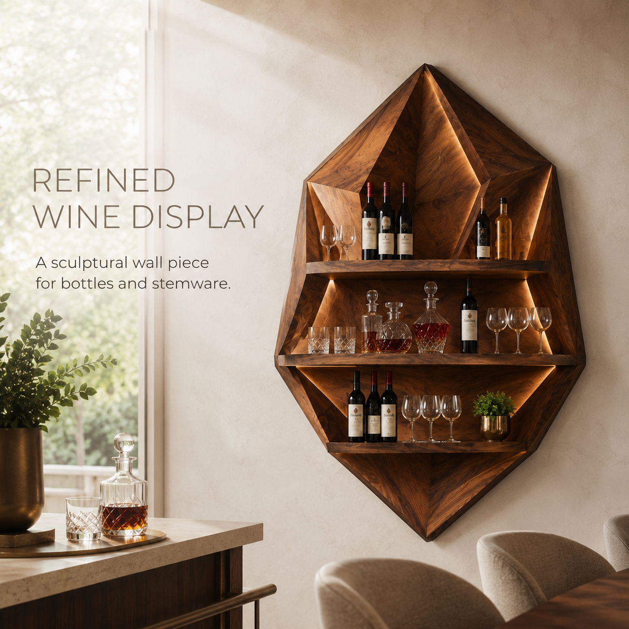 Solid Wood Wall Wine Rack with Glass Holder - Cellular - product image 02