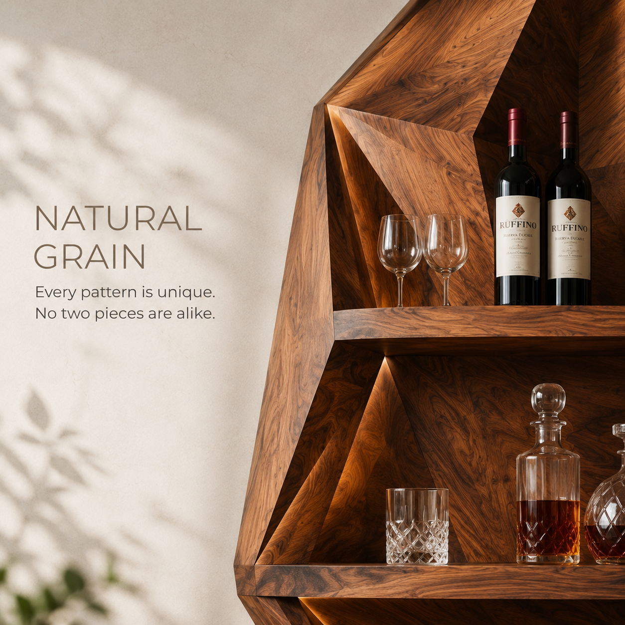 Solid Wood Wall Wine Rack with Glass Holder - Cellular - product image 03