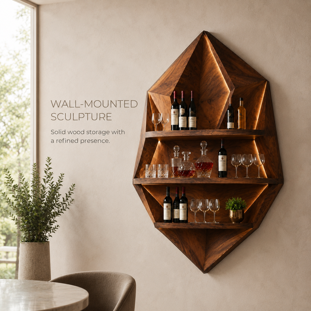 Solid Wood Wall Wine Rack with Glass Holder - Cellular - product image 07