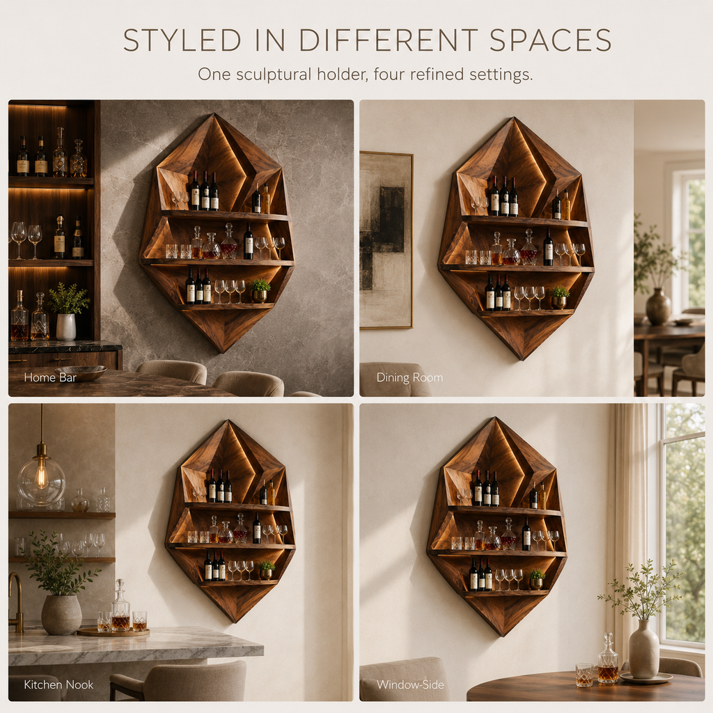 Solid Wood Wall Wine Rack with Glass Holder - Cellular - product image 08