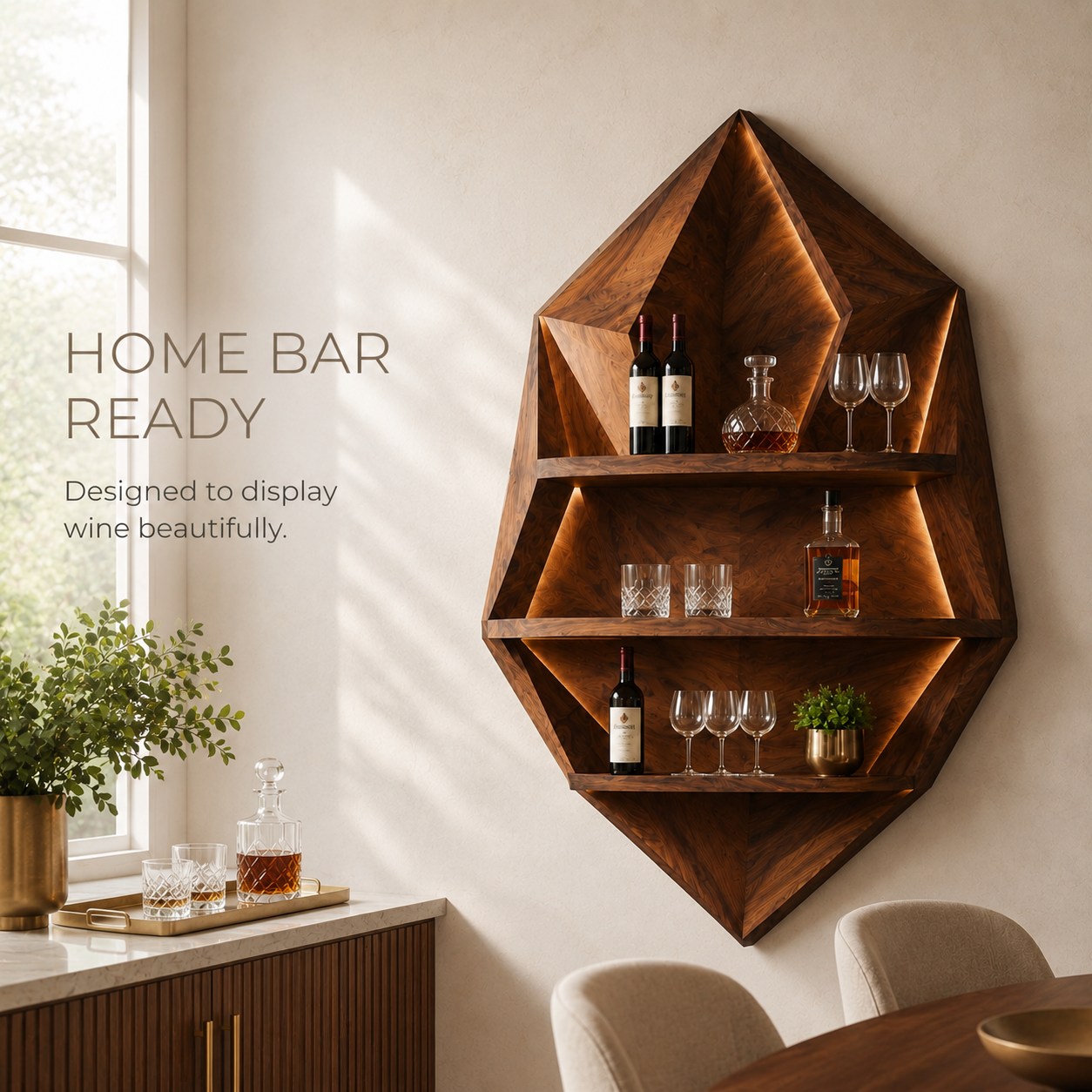 Solid Wood Wall Wine Rack with Glass Holder - Cellular - product image 09