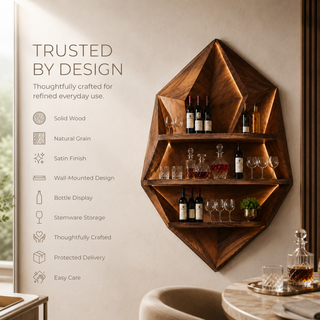 Solid Wood Wall Wine Rack with Glass Holder - Cellular - product image 11