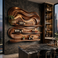 Solid Wood Wall Wine Rack with Glass Holder - Branch Form - main view