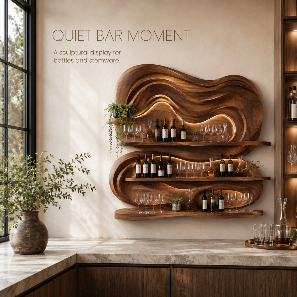 Solid Wood Wall Wine Rack with Glass Holder - Branch Form - product image 02