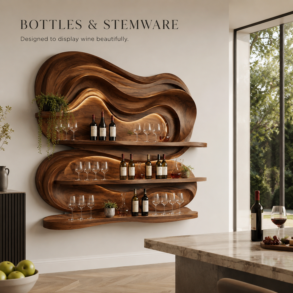 Solid Wood Wall Wine Rack with Glass Holder - Branch Form - product image 07