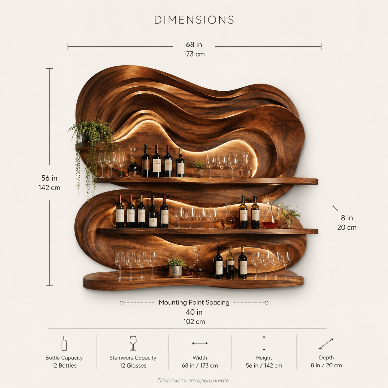 Solid Wood Wall Wine Rack with Glass Holder - Branch Form - product image 08