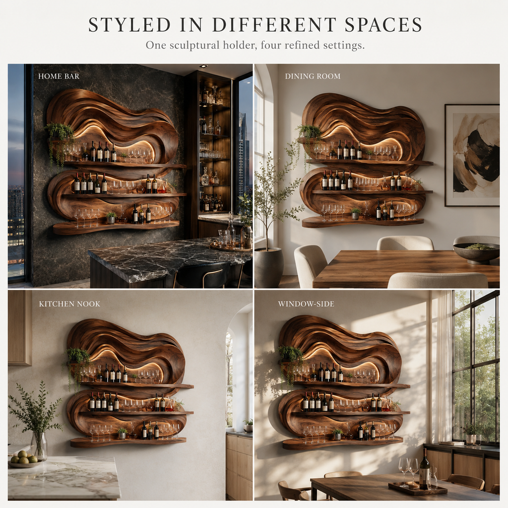 Solid Wood Wall Wine Rack with Glass Holder - Branch Form - product image 11