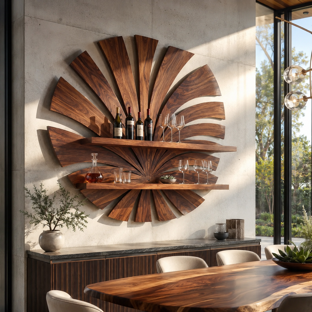 Solid Wood Wall Wine Rack with Glass Holder - Arched - main view