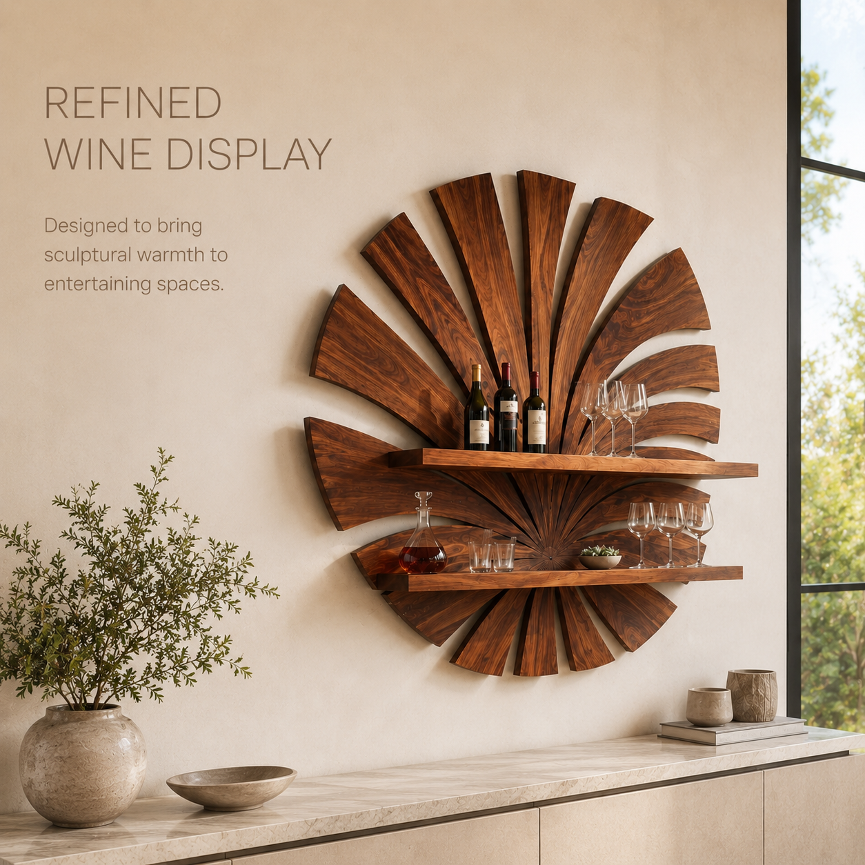 Solid Wood Wall Wine Rack with Glass Holder - Arched - product image 03