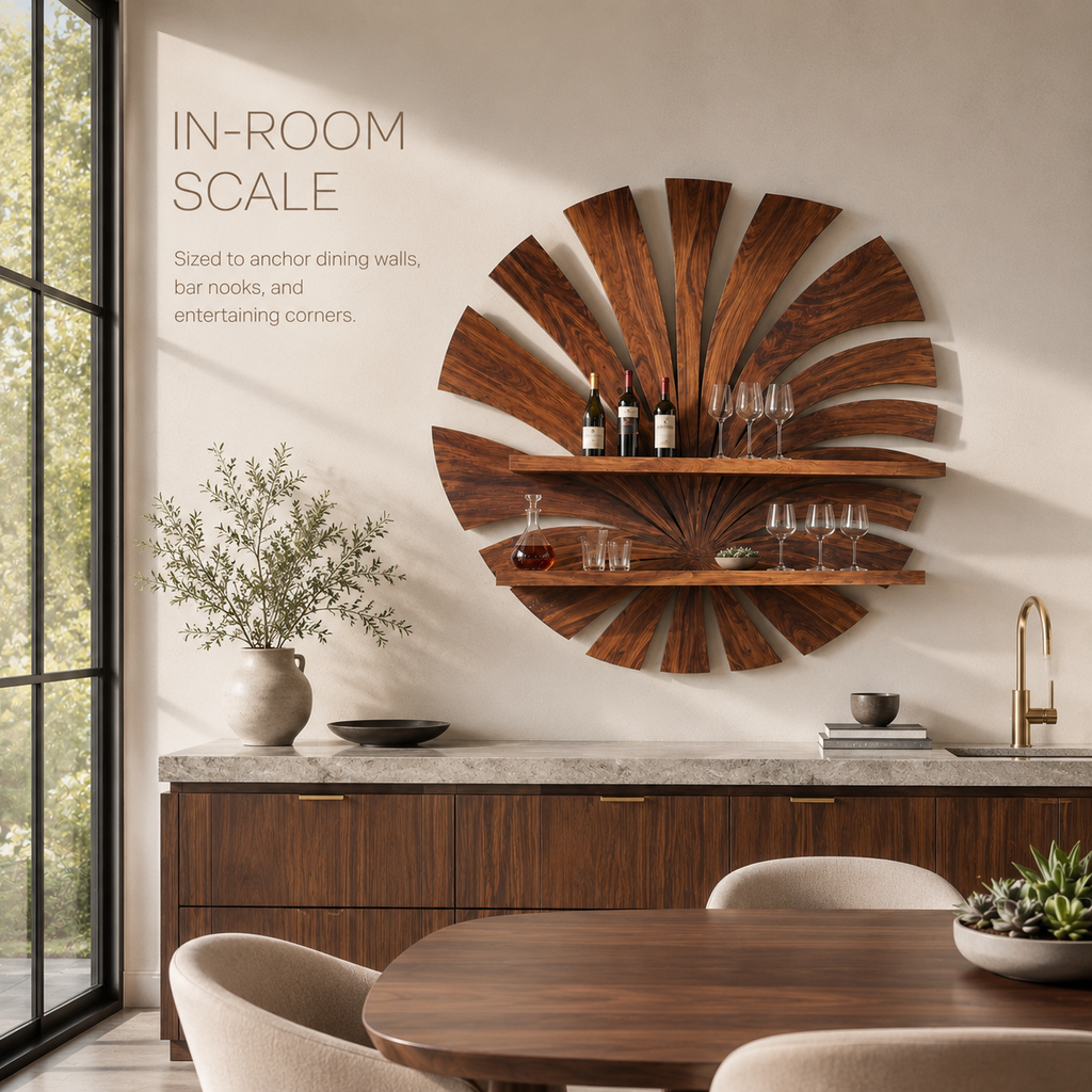 Solid Wood Wall Wine Rack with Glass Holder - Arched - product image 04