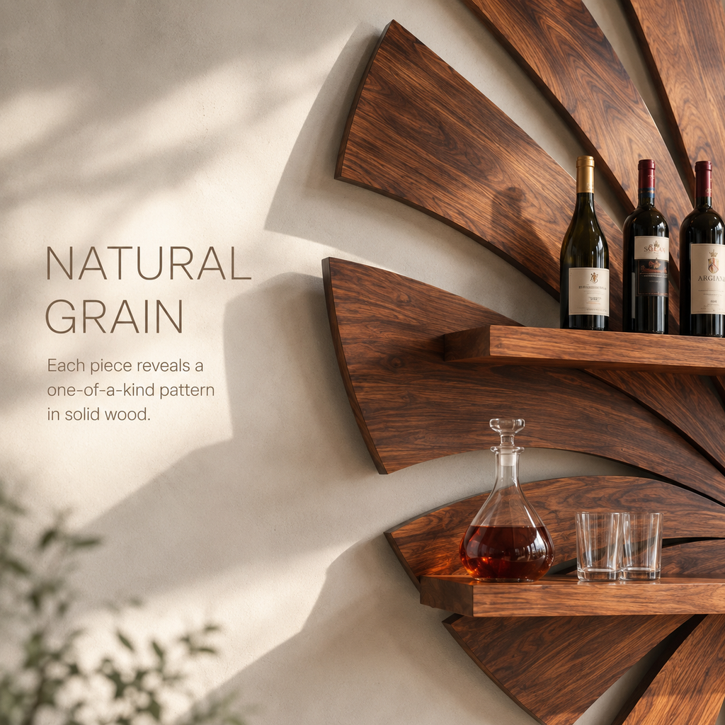 Solid Wood Wall Wine Rack with Glass Holder - Arched - product image 05