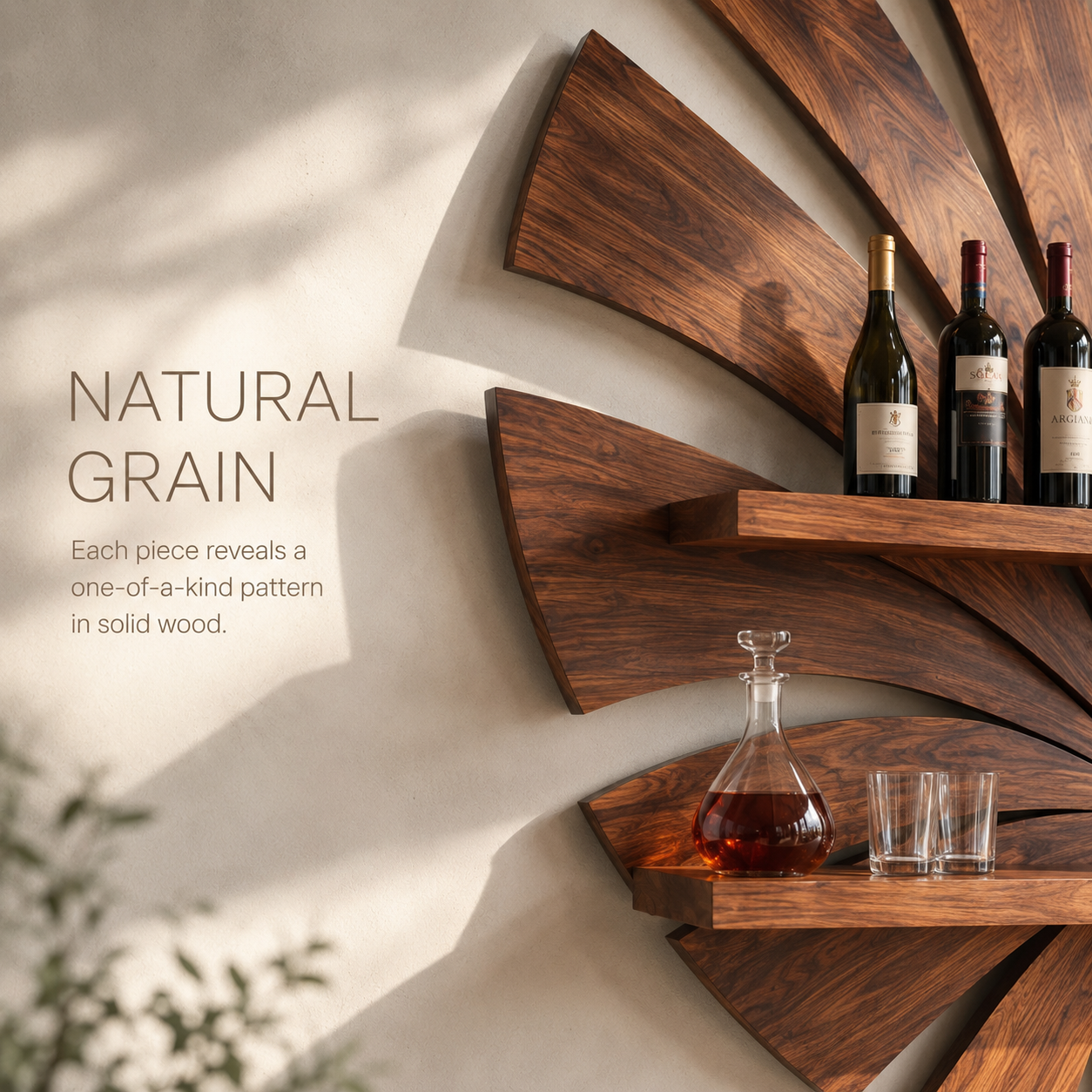Solid Wood Wall Wine Rack with Glass Holder - Arched - product image 05