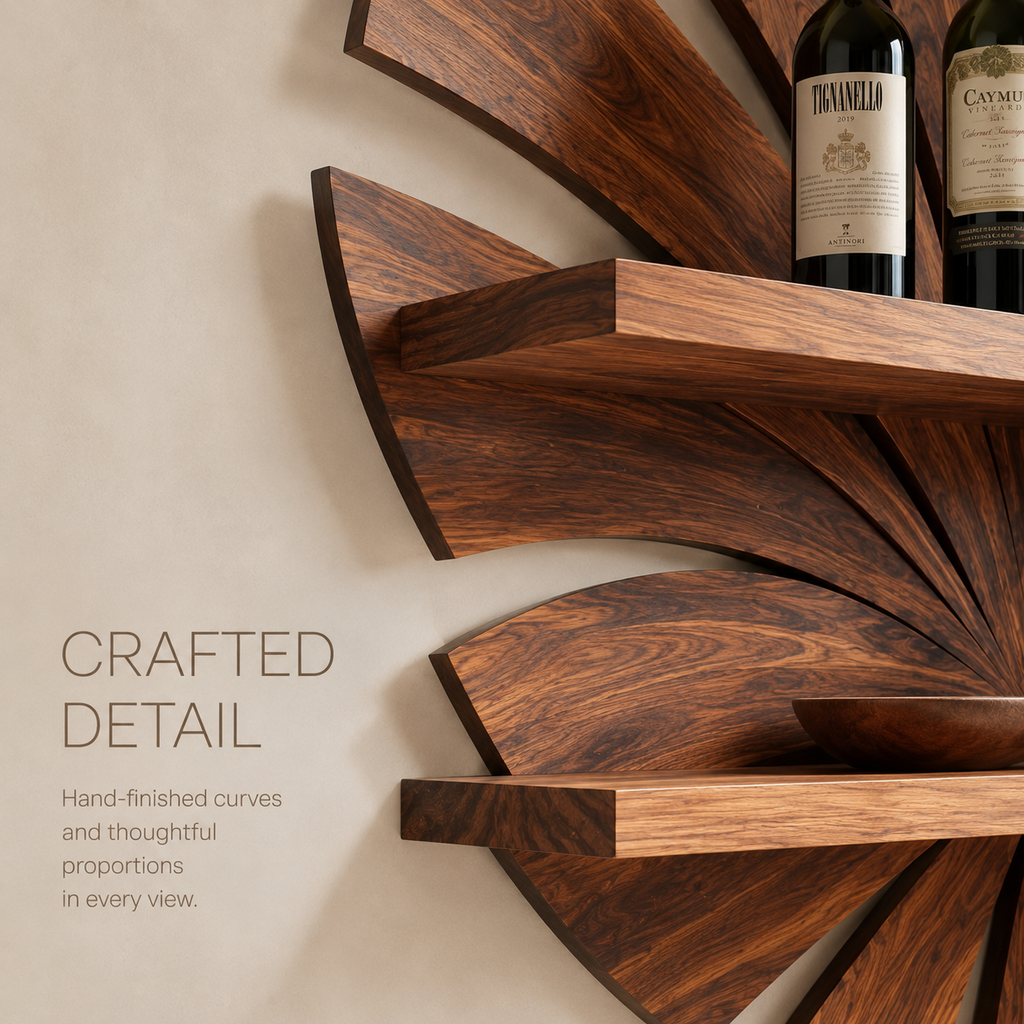 Solid Wood Wall Wine Rack with Glass Holder - Arched - product image 06
