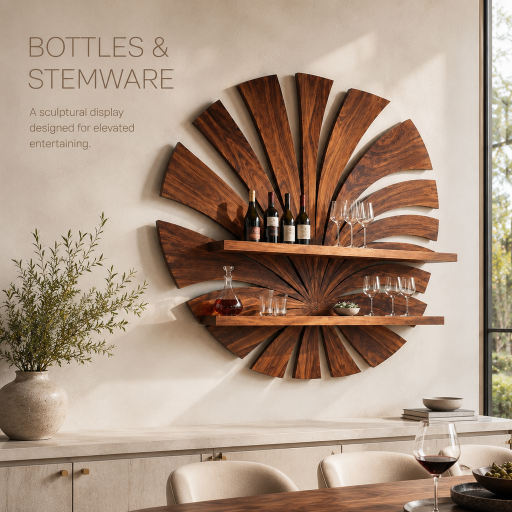 Solid Wood Wall Wine Rack with Glass Holder - Arched - product image 07