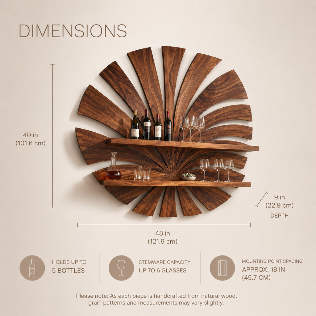 Solid Wood Wall Wine Rack with Glass Holder - Arched - product image 08
