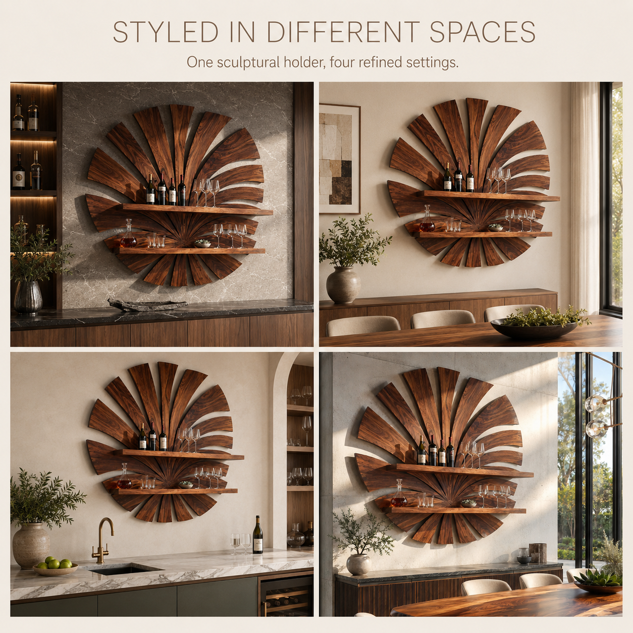 Solid Wood Wall Wine Rack with Glass Holder - Arched - product image 10