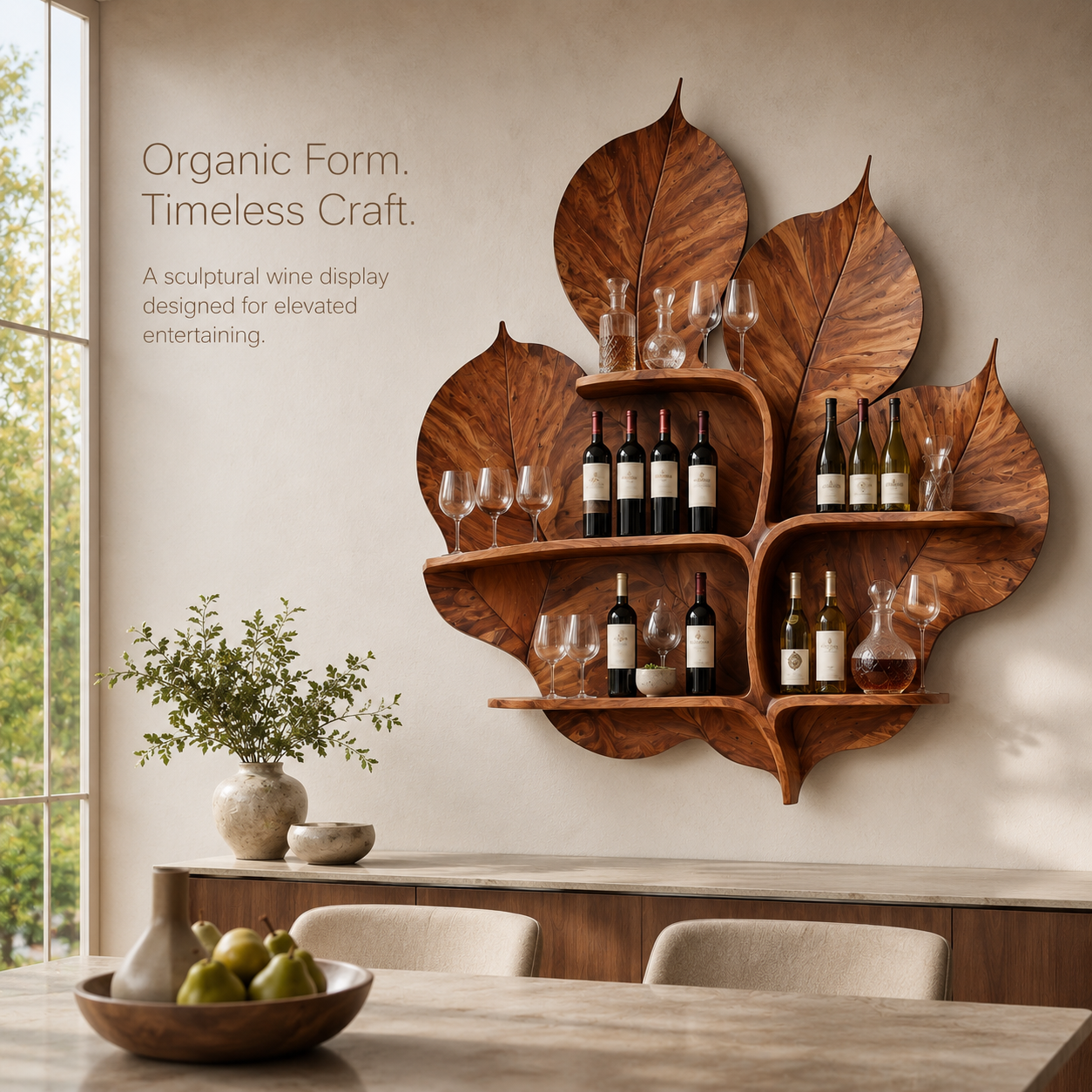 Solid Wood Wall Wine Rack with Glass Holder - Crescent - product image 02