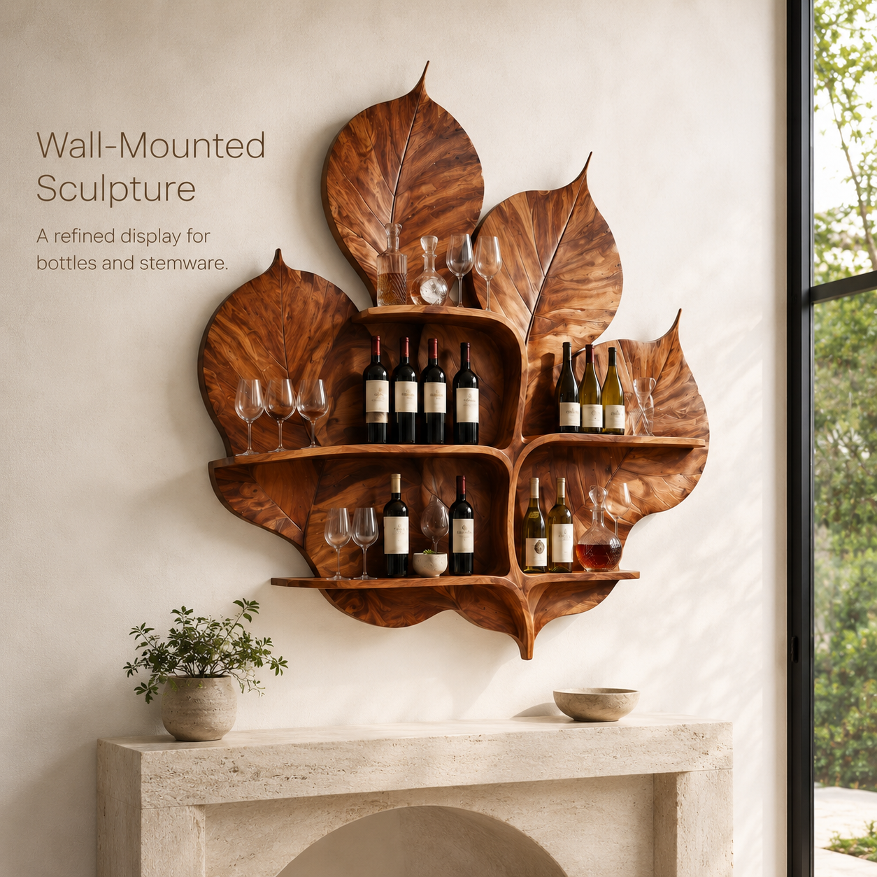 Solid Wood Wall Wine Rack with Glass Holder - Crescent - product image 03