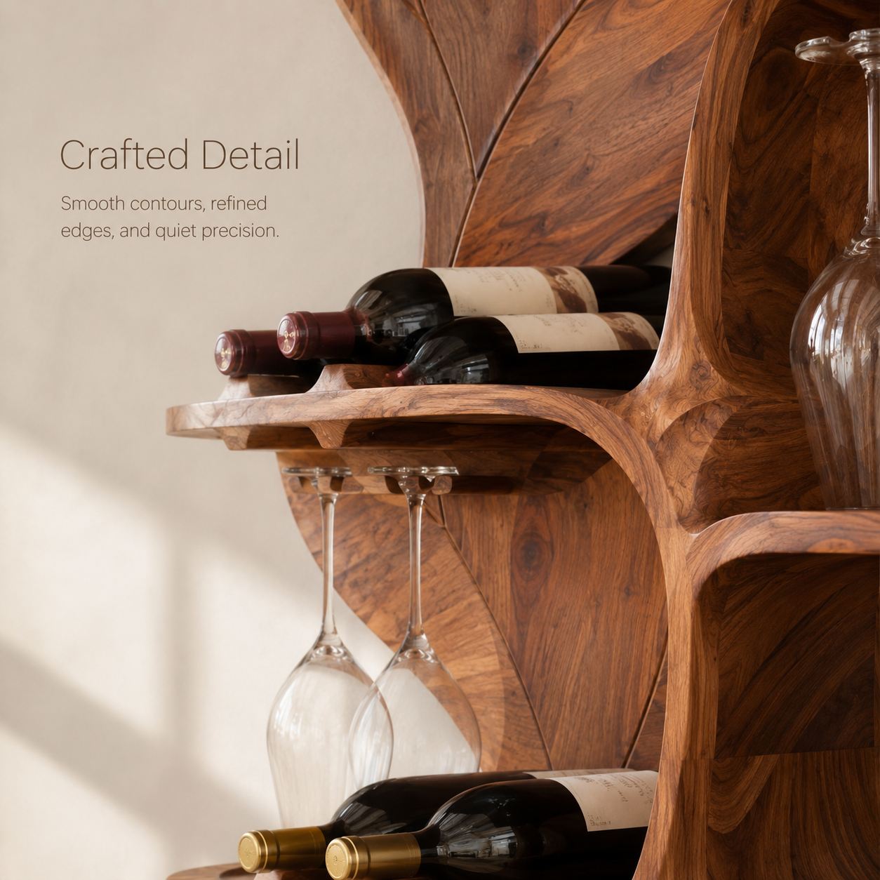 Solid Wood Wall Wine Rack with Glass Holder - Crescent - product image 06