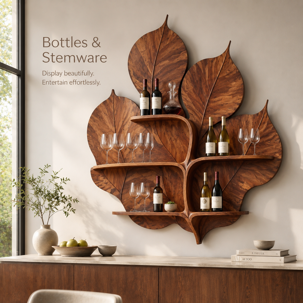 Solid Wood Wall Wine Rack with Glass Holder - Crescent - product image 07