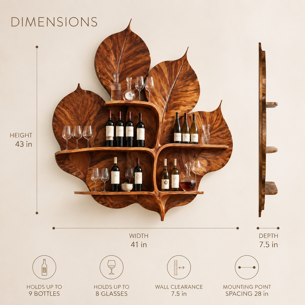 Solid Wood Wall Wine Rack with Glass Holder - Crescent - product image 08