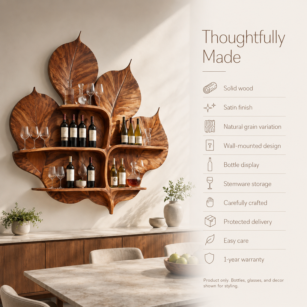Solid Wood Wall Wine Rack with Glass Holder - Crescent - product image 09