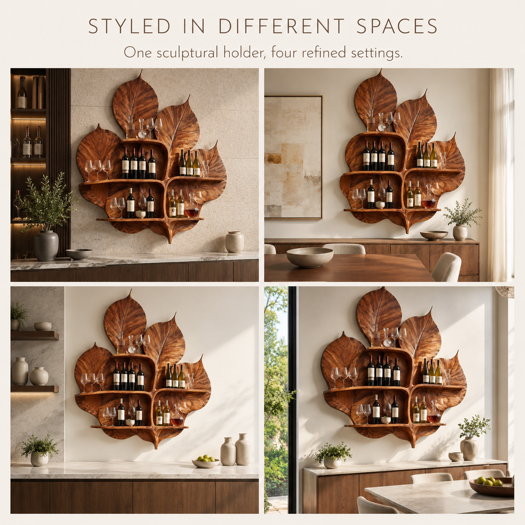 Solid Wood Wall Wine Rack with Glass Holder - Crescent - product image 10