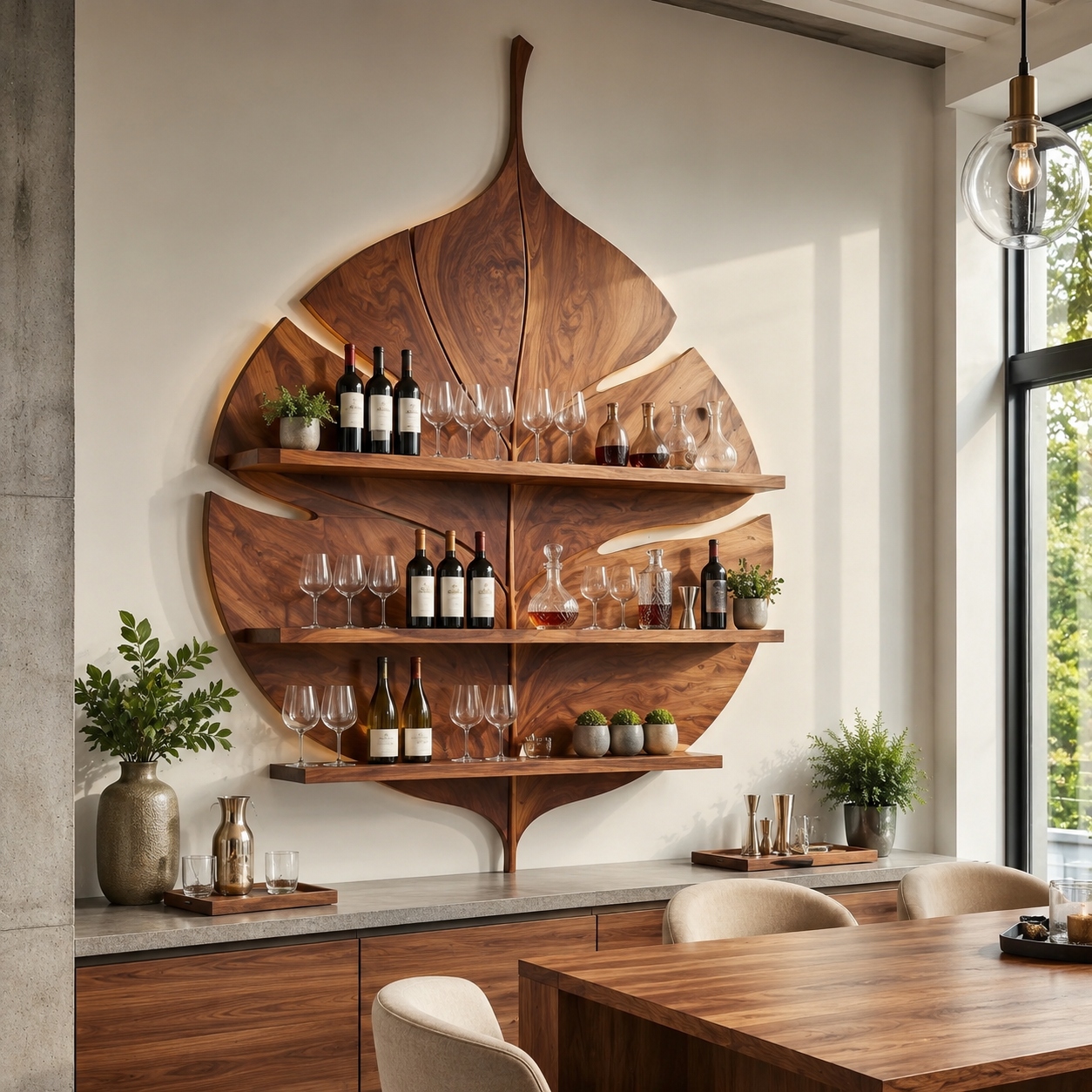 Solid Wood Wall Wine Rack with Glass Holder - Gallery Rail - main view