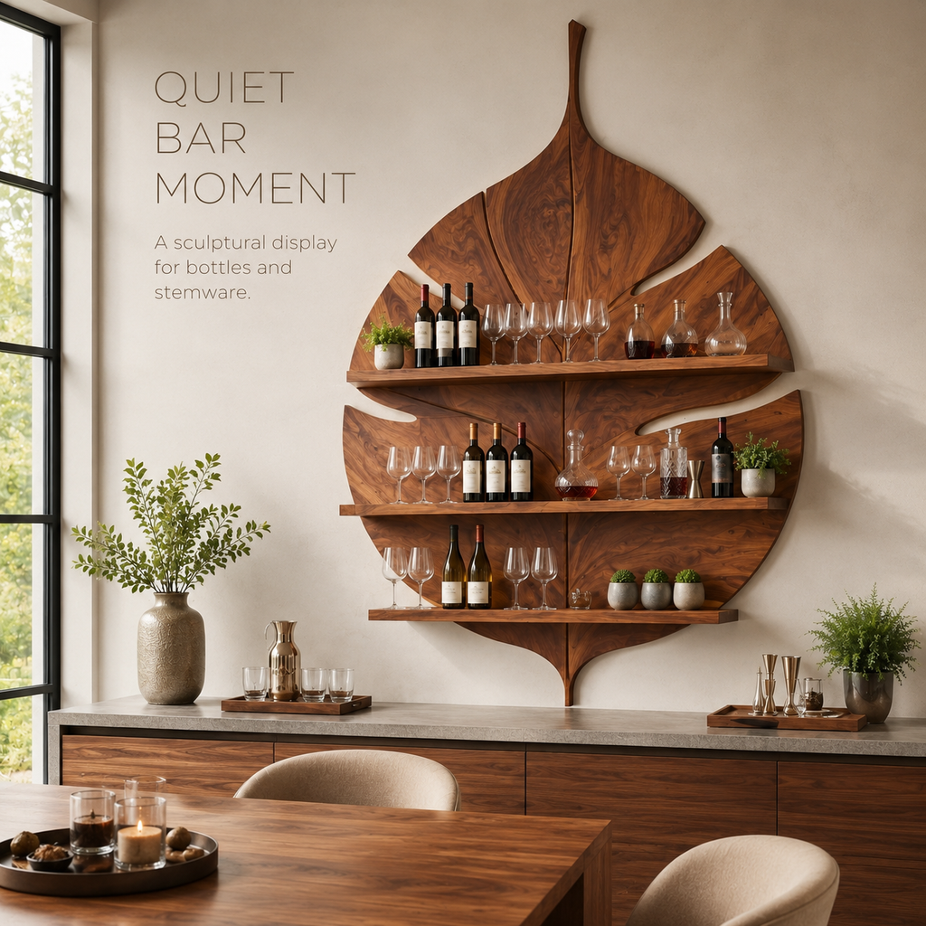 Solid Wood Wall Wine Rack with Glass Holder - Gallery Rail - product image 02