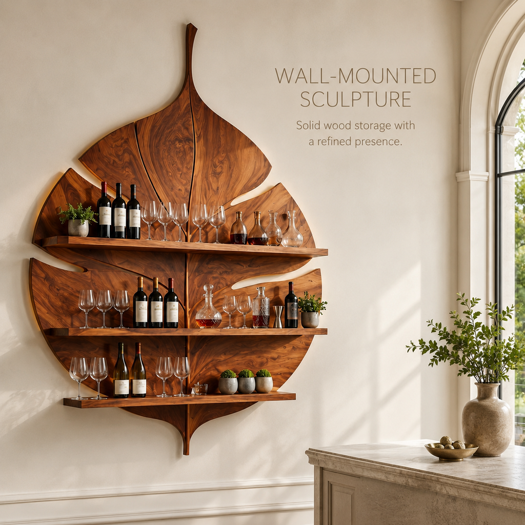 Solid Wood Wall Wine Rack with Glass Holder - Gallery Rail - product image 03