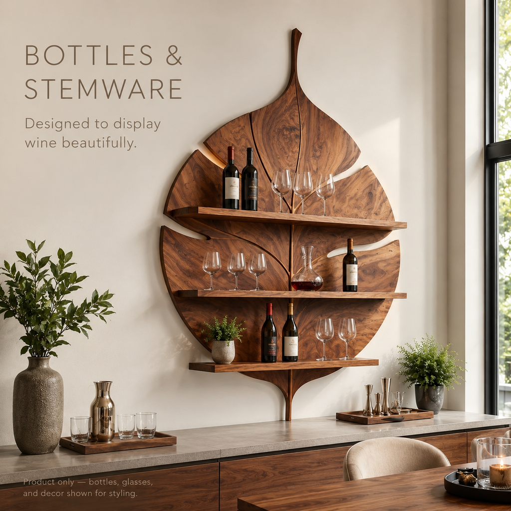 Solid Wood Wall Wine Rack with Glass Holder - Gallery Rail - product image 07