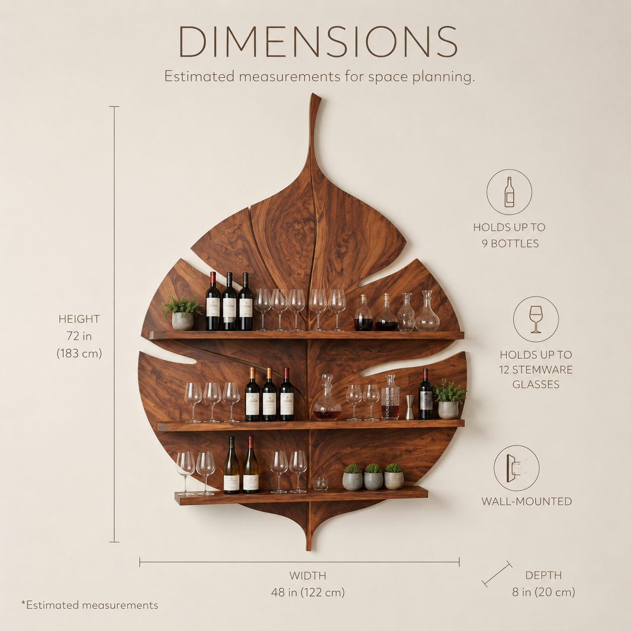 Solid Wood Wall Wine Rack with Glass Holder - Gallery Rail - product image 08
