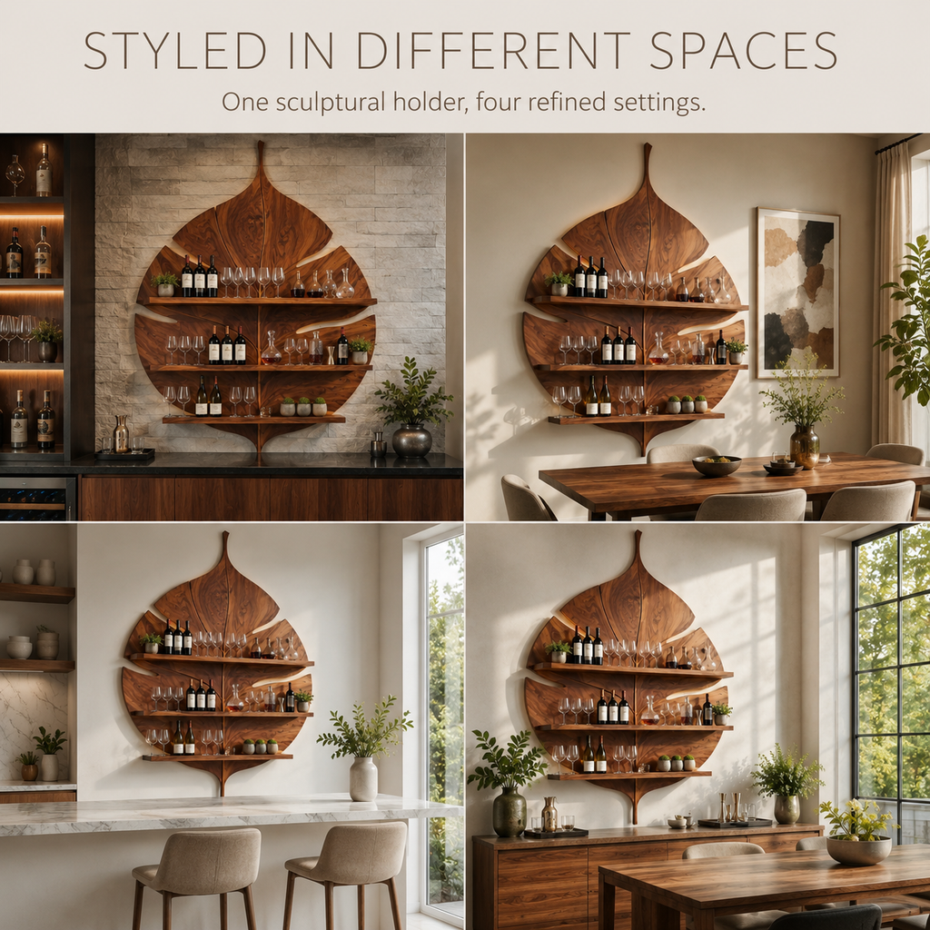 Solid Wood Wall Wine Rack with Glass Holder - Gallery Rail - product image 10