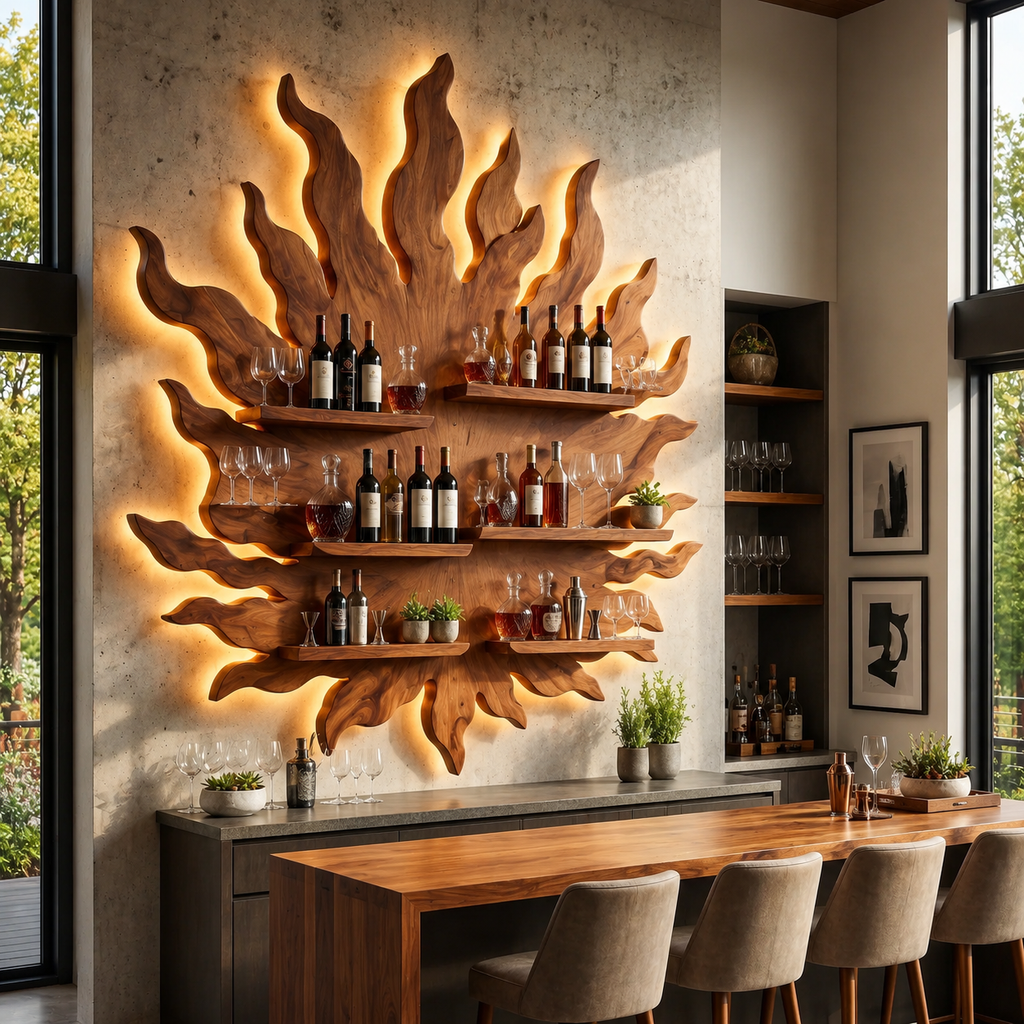 Solid Wood Wall Wine Rack with Glass Holder - Live Edge - main view