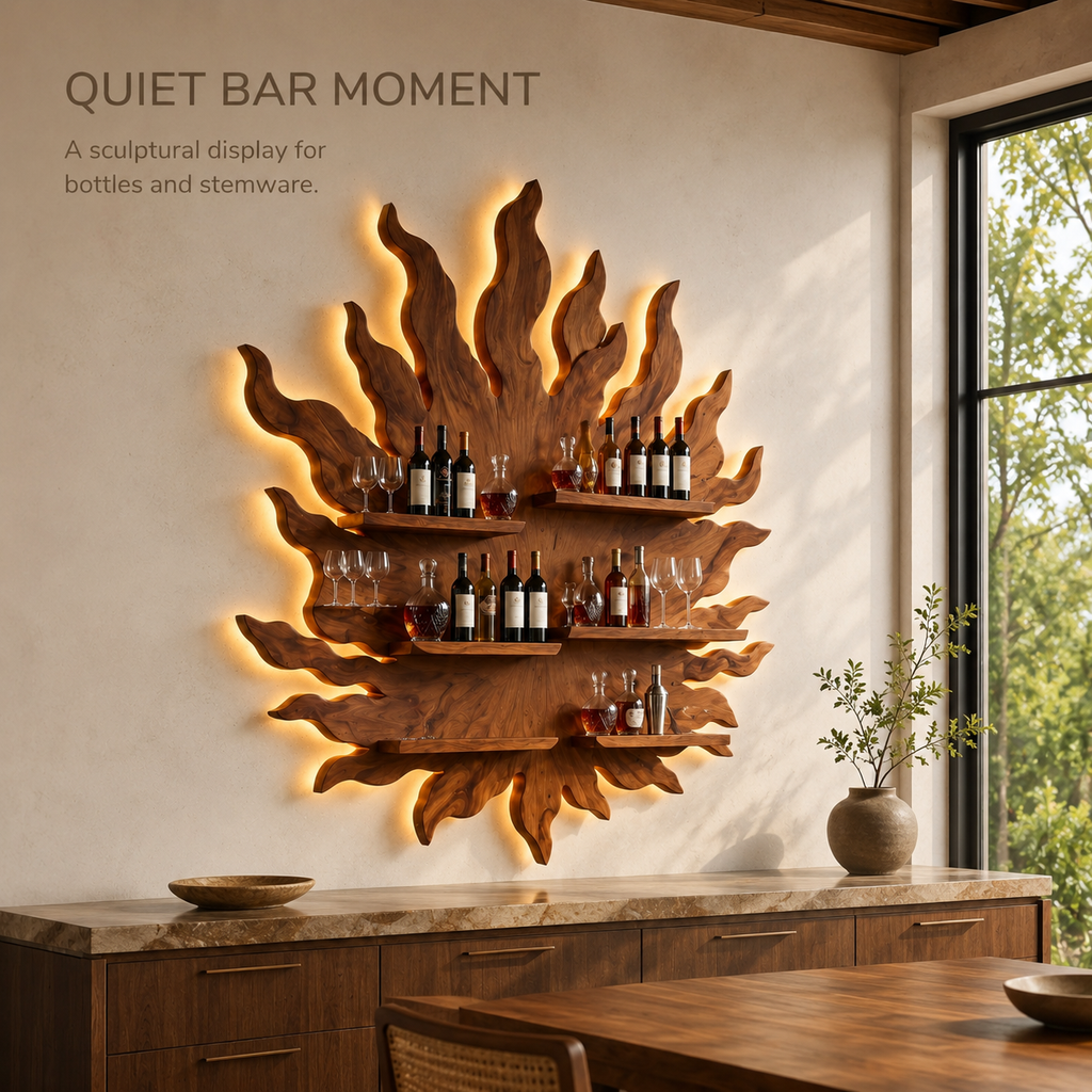Solid Wood Wall Wine Rack with Glass Holder - Live Edge - product image 02