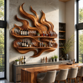 Solid Wood Wall Wine Rack with Glass Holder - Ribbed Wave - main view