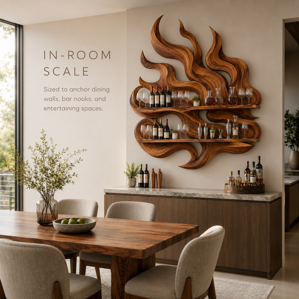 Solid Wood Wall Wine Rack with Glass Holder - Ribbed Wave - product image 04