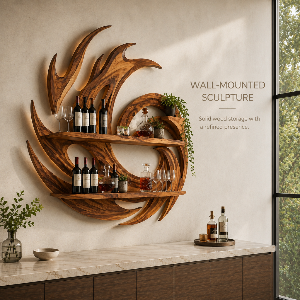 Solid Wood Wall Wine Rack with Glass Holder - Wave - product image 03