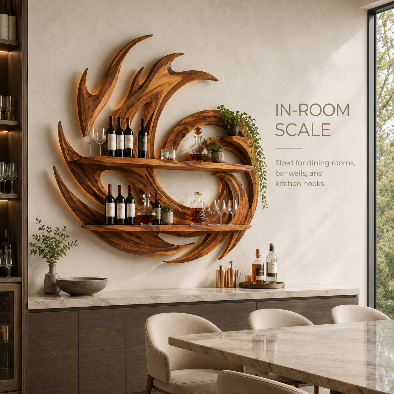 Solid Wood Wall Wine Rack with Glass Holder - Wave - product image 04