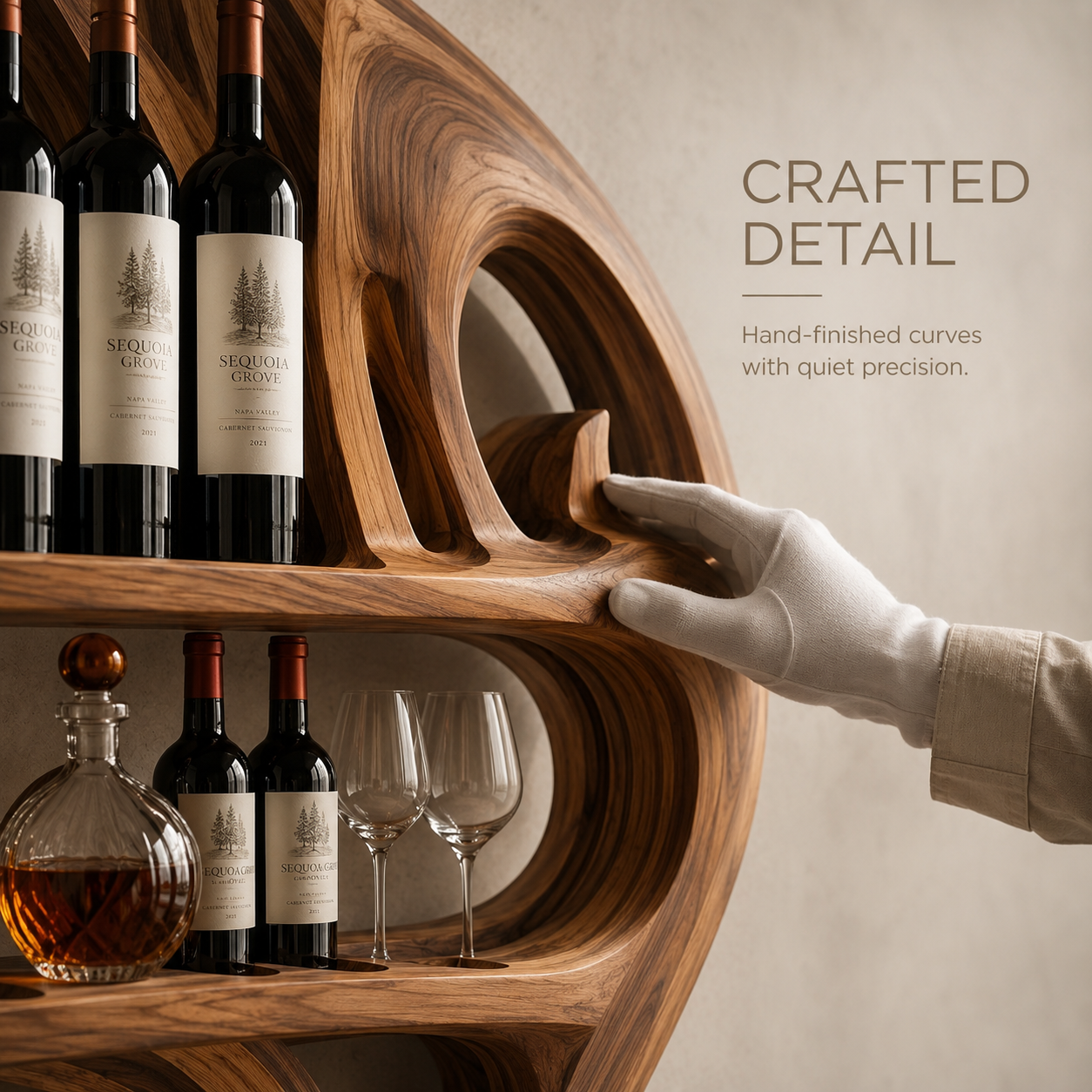 Solid Wood Wall Wine Rack with Glass Holder - Wave - product image 06