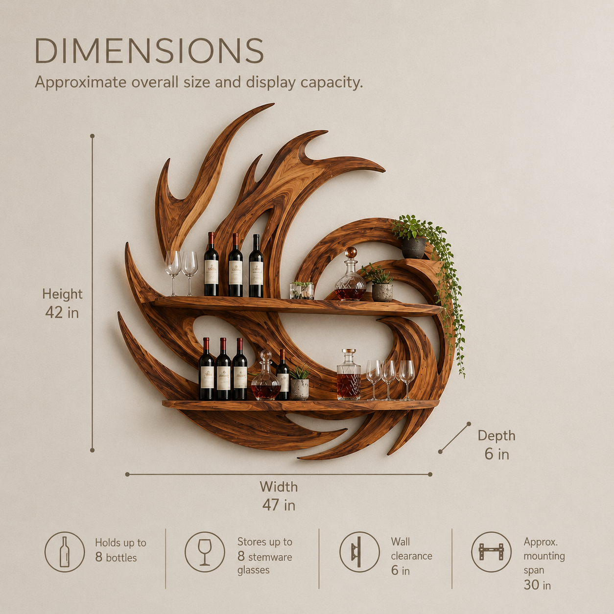 Solid Wood Wall Wine Rack with Glass Holder - Wave - product image 08