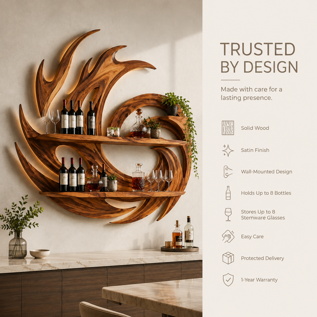 Solid Wood Wall Wine Rack with Glass Holder - Wave - product image 09