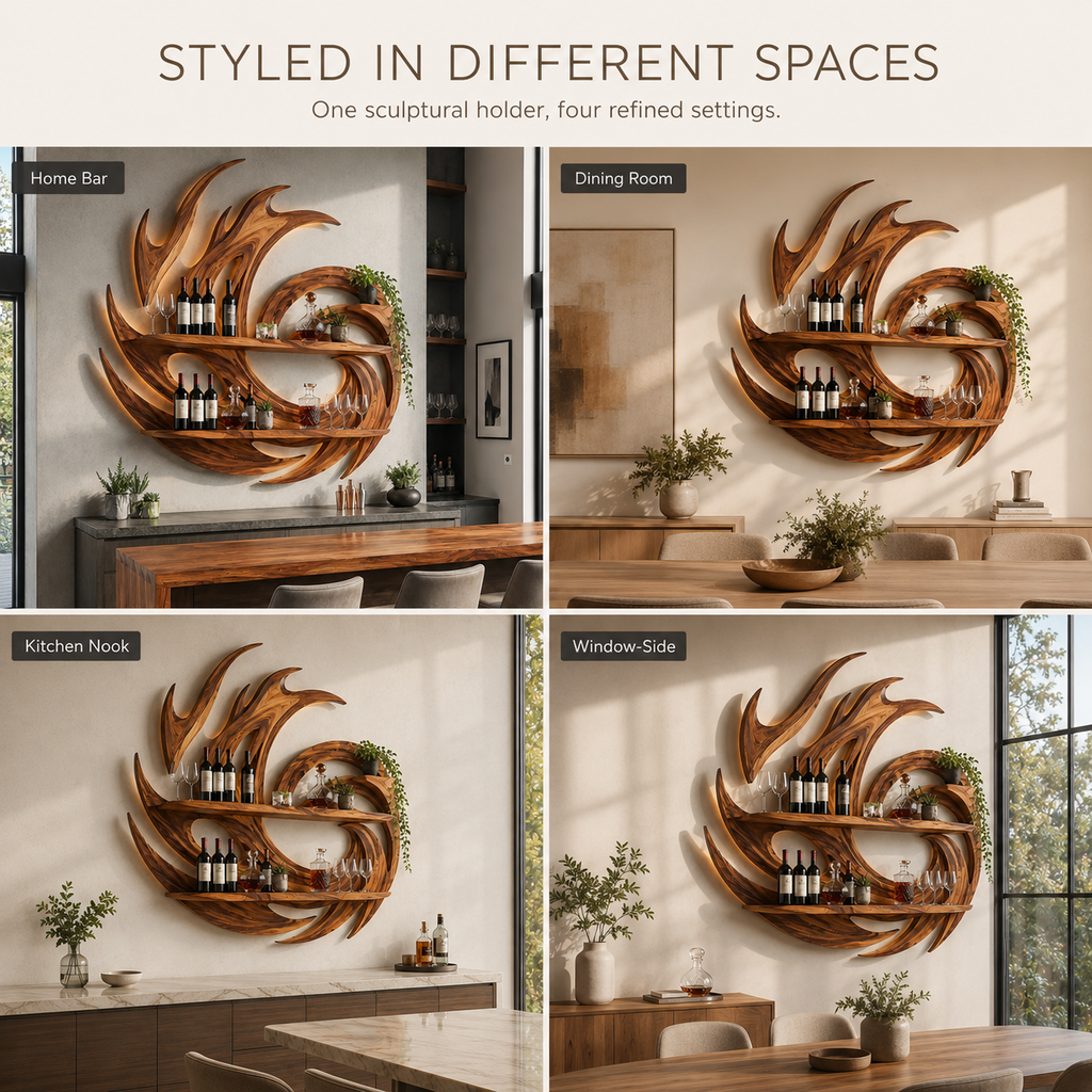 Solid Wood Wall Wine Rack with Glass Holder - Wave - product image 10