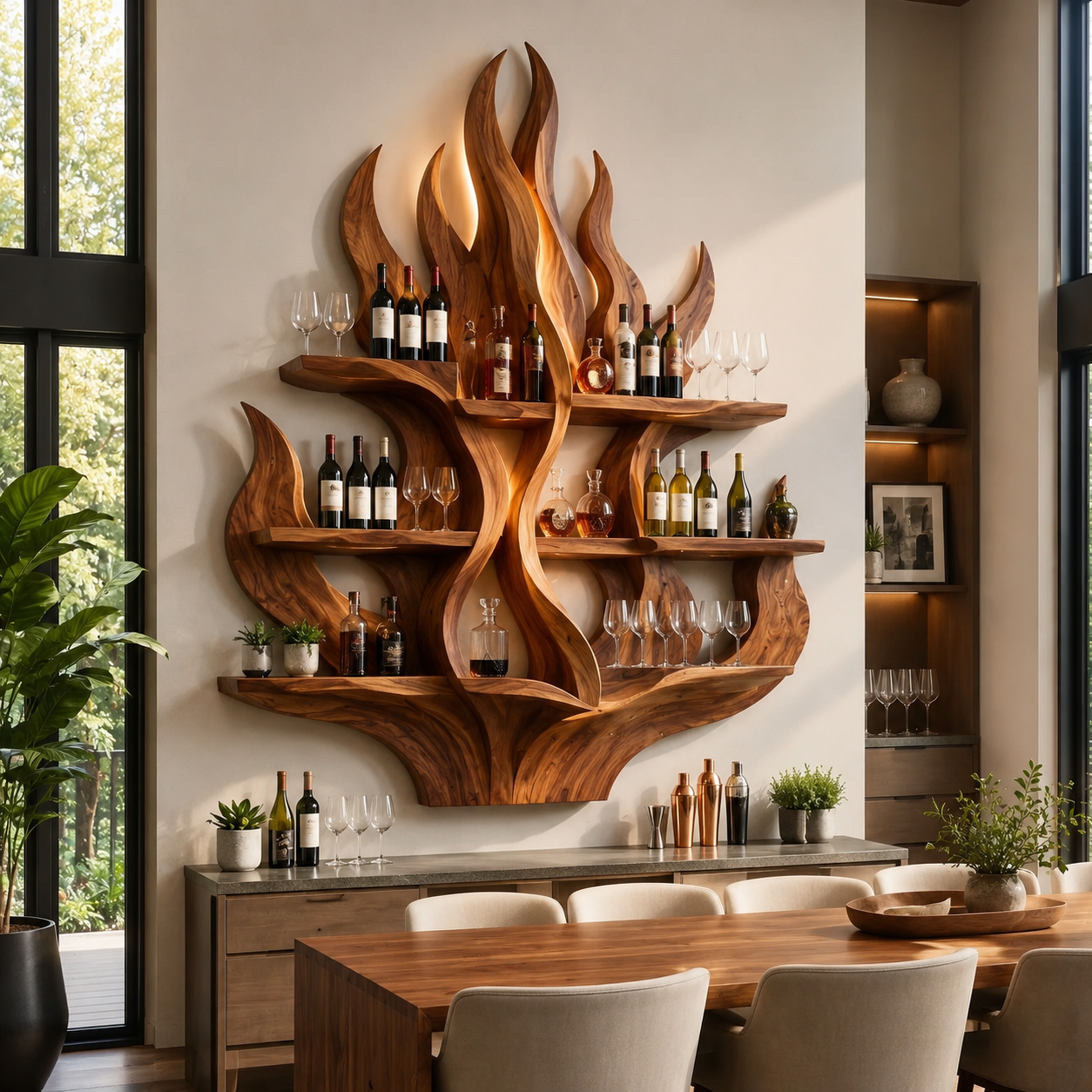 Solid Wood Wall Wine Rack with Glass Holder - Cellular - main view