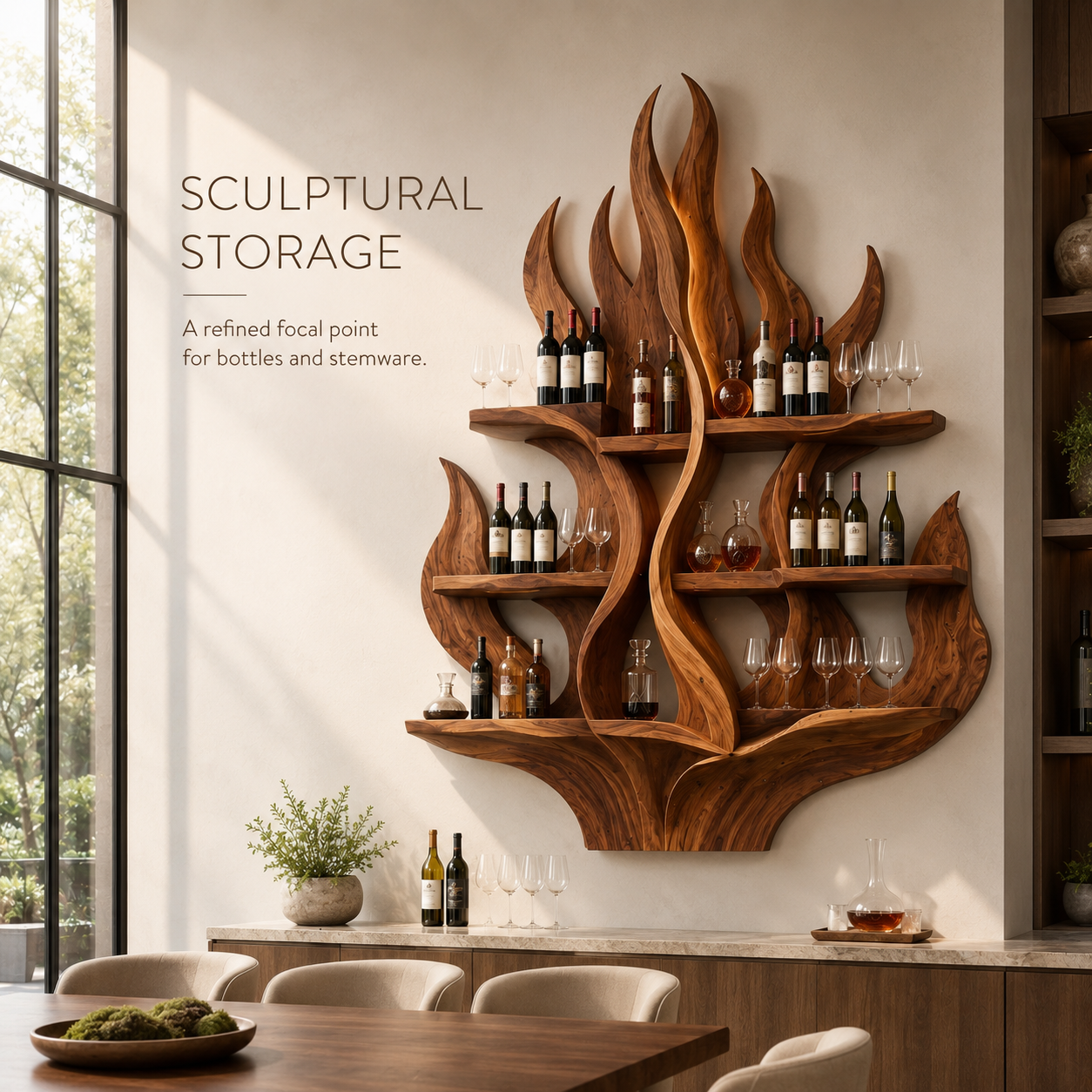 Solid Wood Wall Wine Rack with Glass Holder - Cellular - product image 02
